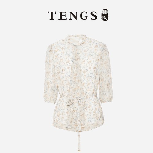 TENGS清新碎花系带收腰衬衫