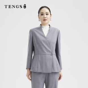 TENGS滕氏女装通勤风V领收腰职场百搭修身西装上衣