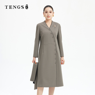 TENGS滕氏女装气质舒适百搭职场通勤秋冬款长袖中长连衣裙