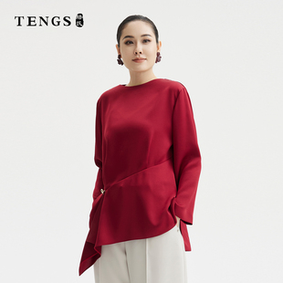 TENGS/滕氏（服饰）女装不对称设计感宽松气质简约风红色长袖衬衫