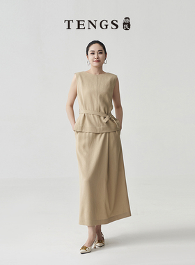 TENGS滕氏/萨侬女装夏季卡其色经典通勤商务休闲舒适百搭无袖上衣