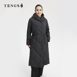 TENGS滕氏女装冬季新款经典高质感通勤白鸭绒长款羽绒服保暖外套