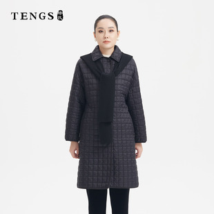 TENGS滕氏女装秋冬新款时尚方格绗棉针织帽棉服轻薄保暖休闲百搭