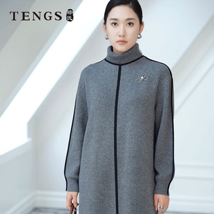 TENGS滕氏女装秋冬新款极简线条羊绒针织连衣裙柔软舒适休闲保暖