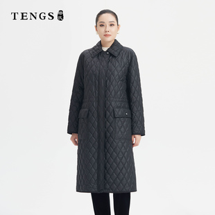 TENGS滕氏企业女装简约菱格收腰通勤百搭长棉服