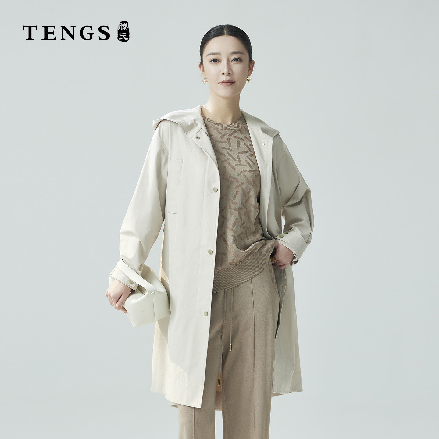 TENGS简约干练中长款风衣外套