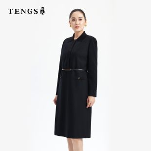 TENGS滕氏女装优雅气质舒适感休闲百搭通勤简约长袖连衣裙