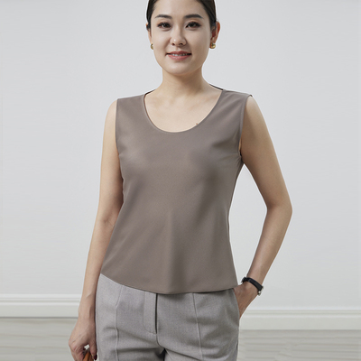 TENGS滕氏灰色圆领通勤无袖衫