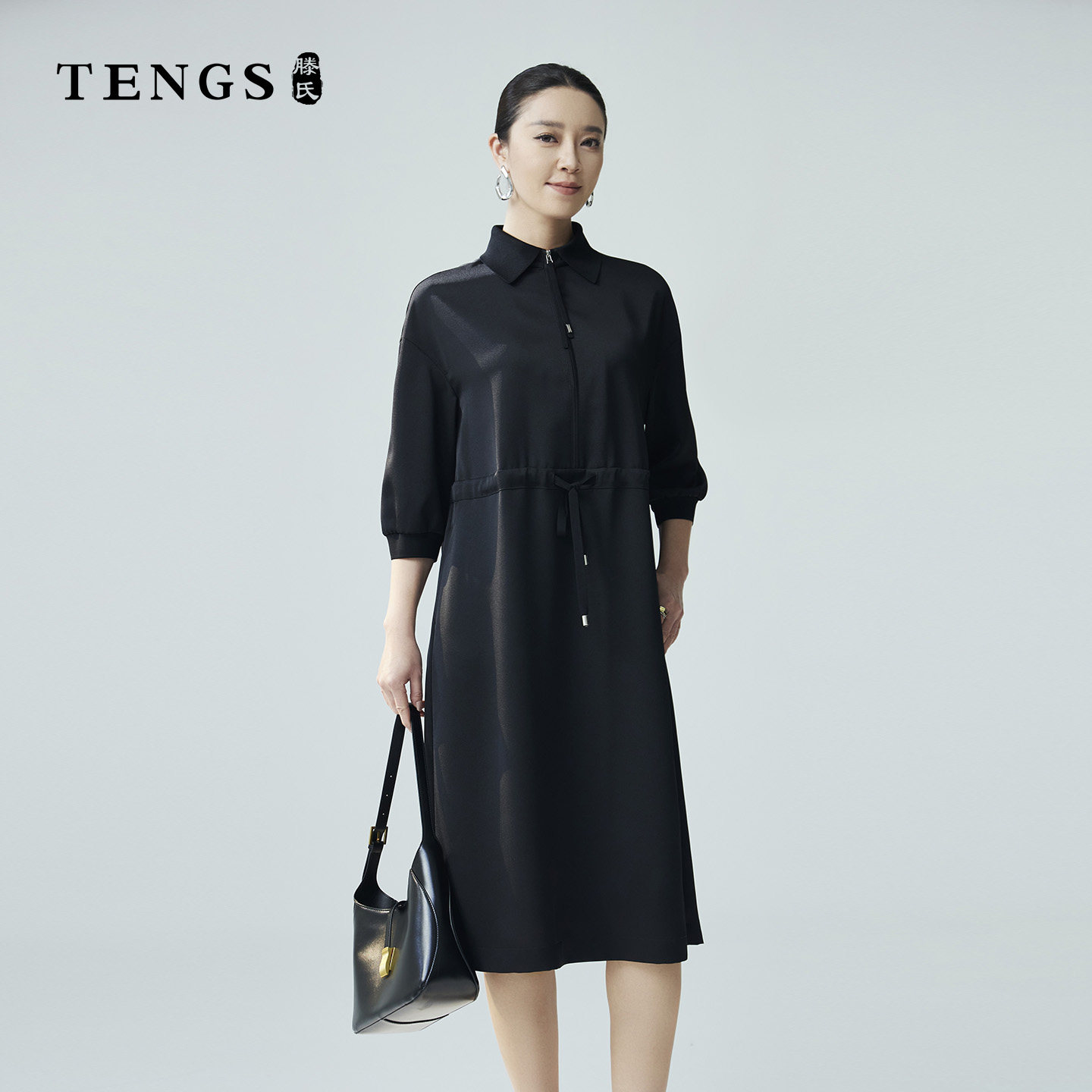 TENGS休闲通勤百搭拼接连衣裙