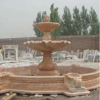 石雕喷泉欧式户外黄锈石水钵大型流水景观庭院公园大理石摆件