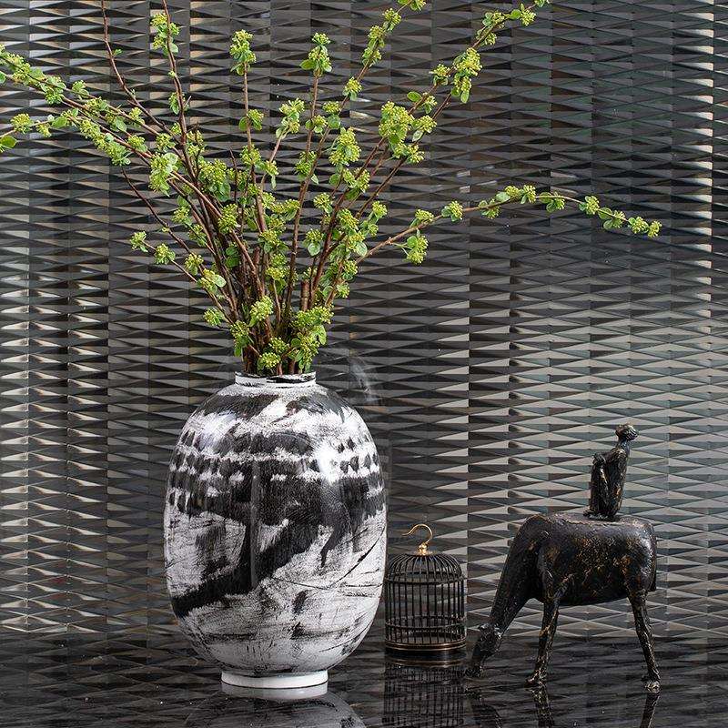 新中式水墨陶瓷花器样板房间书房玄关水墨画复古插花瓶大气摆件