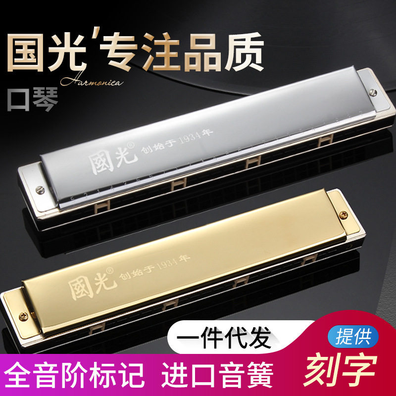 上海国光口琴24孔复音C调专业演奏级儿童初学成人入门口琴重音琴