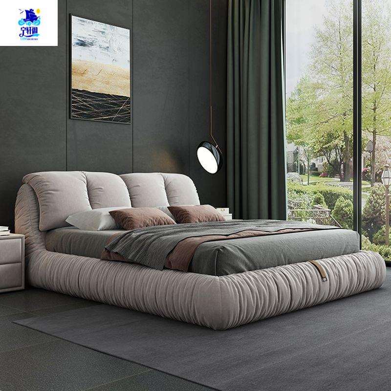 现代简约科技绒床主卧大床婚床榻榻米北欧布艺床轻奢意式双人床