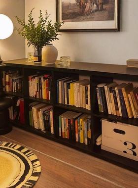 书柜黑色格子柜落地置物柜客厅收纳柜储物柜子电视矮柜书架靠墙款