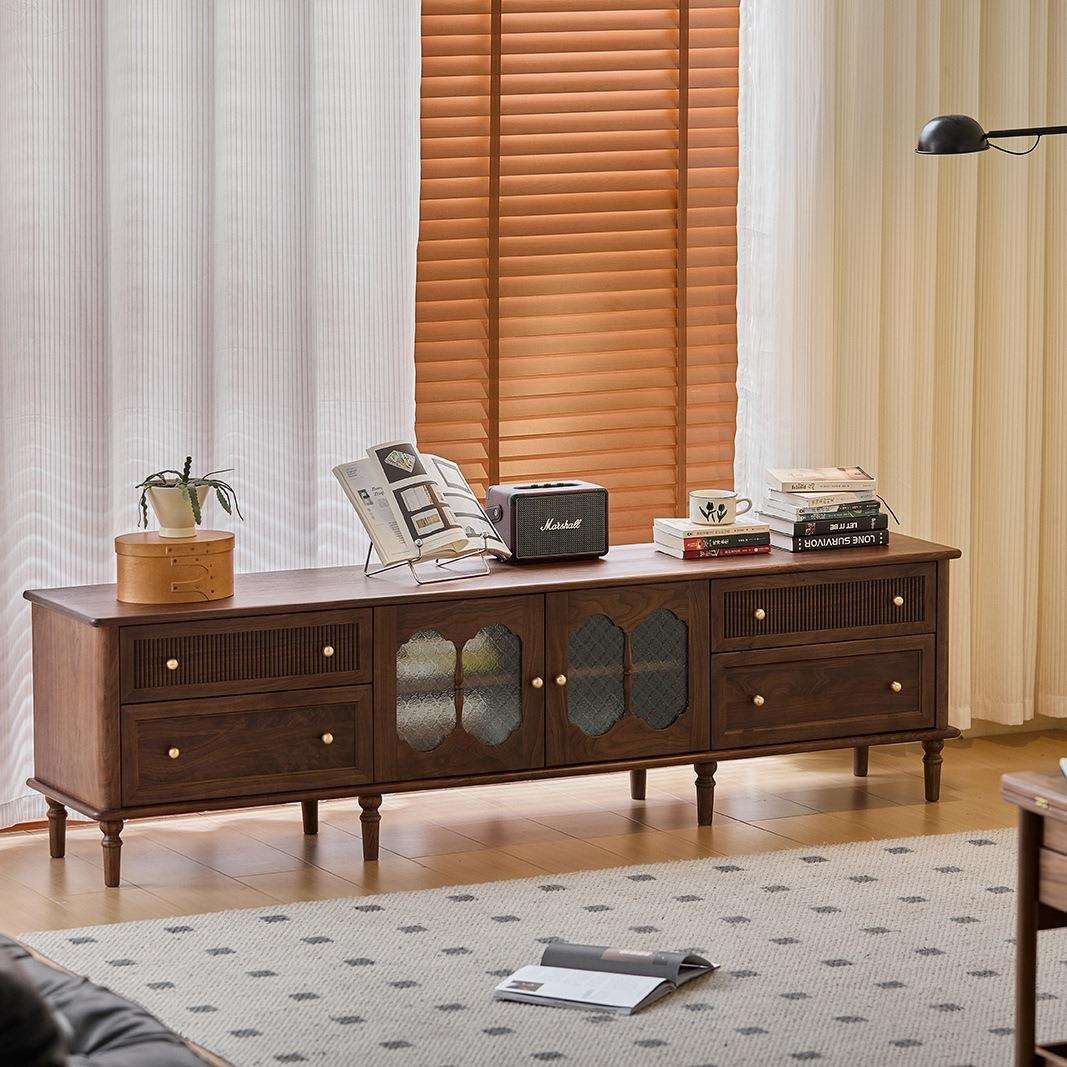 法式复古中古风黑胡桃木电视柜小户型客厅家用多功能樱桃木视听柜