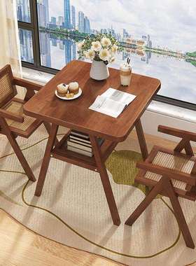 实木阳台休闲桌椅三件套组合轻奢网红现代喝茶茶几户外阳台小茶桌