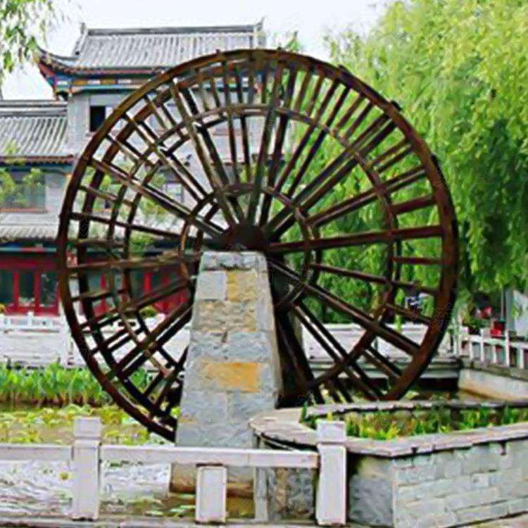 大型复古农田灌溉工具户外子母旋转景观水车网红古建筑美陈成品