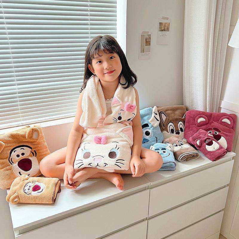 亲子款儿童成人微米速干毛巾浴巾套装宝宝吸水绣花毛巾洗澡浴巾