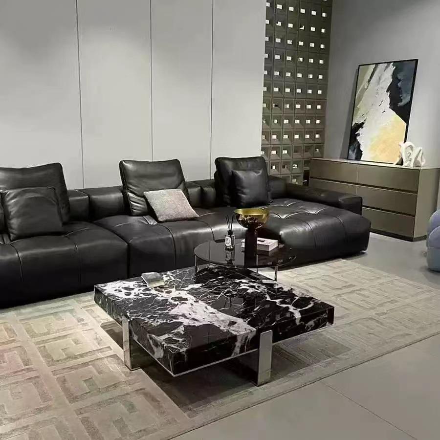 轻奢极简大理石茶几客厅家用大小户型意式简约风设计师款方形组合