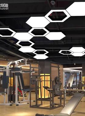LED六边形蜂巢灯办公室健身房造型灯创意异形商铺工业风超市吊灯