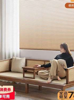 实木罗汉床新中式沙发客厅简约黑胡桃木色藤编罗汉塌两用沙发床