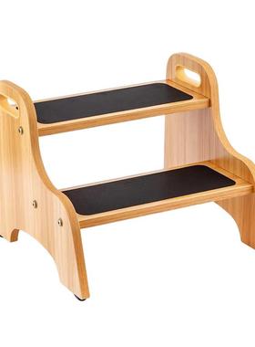 竹制两层踏步凳家用增高梯凳家用儿童浴室楼梯凳子竹木踩脚凳