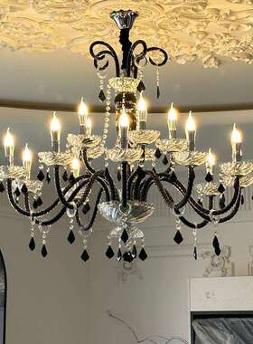 法式复古客厅奶油风楼梯餐厅店铺欧式中古卧室南洋风黑色水晶吊灯