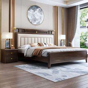 乌金木实木床新中式单双人床1.8米轻奢储物收纳大床现代简约婚床