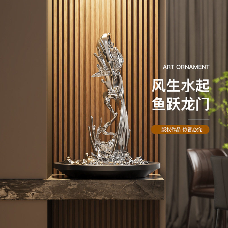 匠十三 电镀艺术摆件鱼跃龙门雕塑现代酒店售楼处前台摆设装饰品