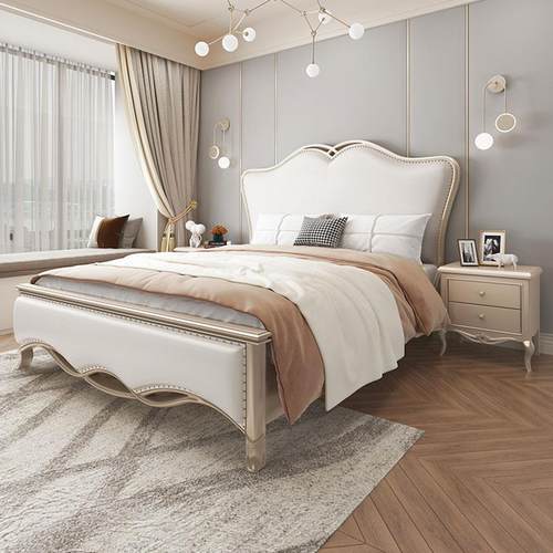 美式轻奢卧室实木双人床香槟金影楼别墅样板间婚床网红现代简约床
