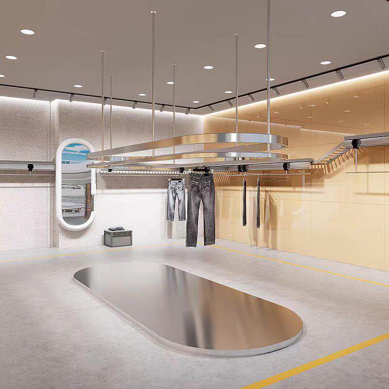 服装店展示架上墙悬吊挂不锈钢中岛挂衣服架子男女装店铺陈列货架