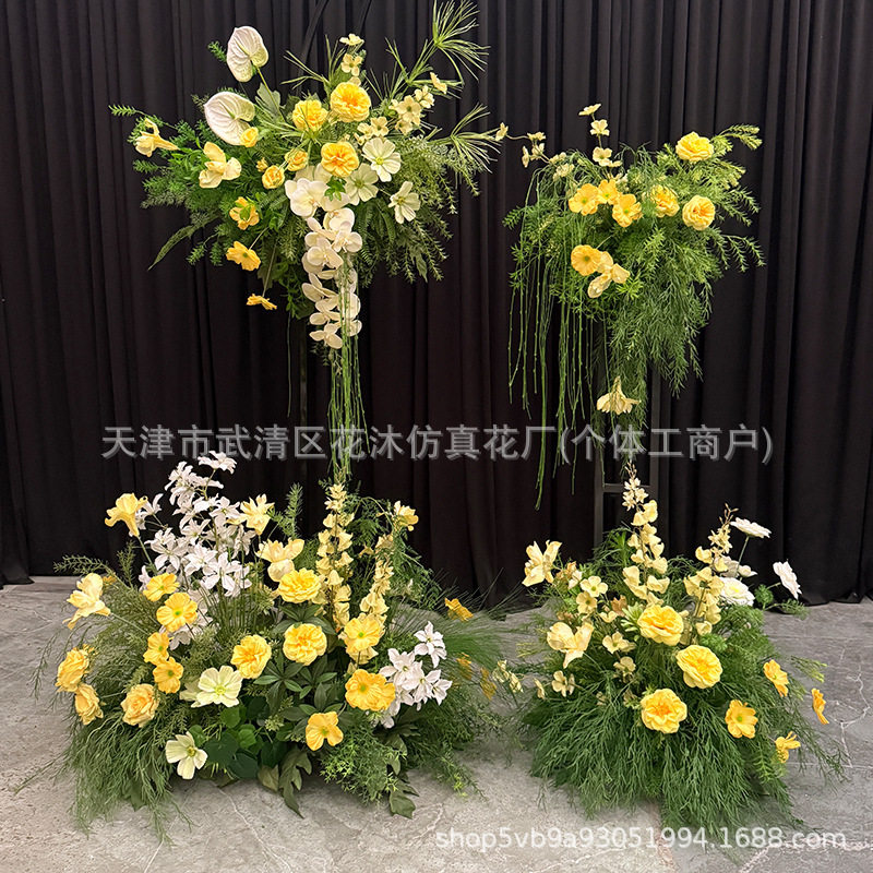 高档仿真花森系黄色花排酒店婚礼装饰商场交车区橱窗装饰花艺摆设