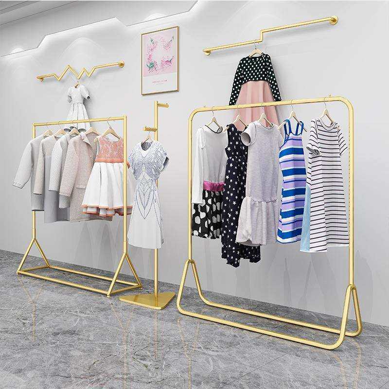 服装店展示架落地式金色服装架女装店货架侧挂架正挂架铁艺挂衣架