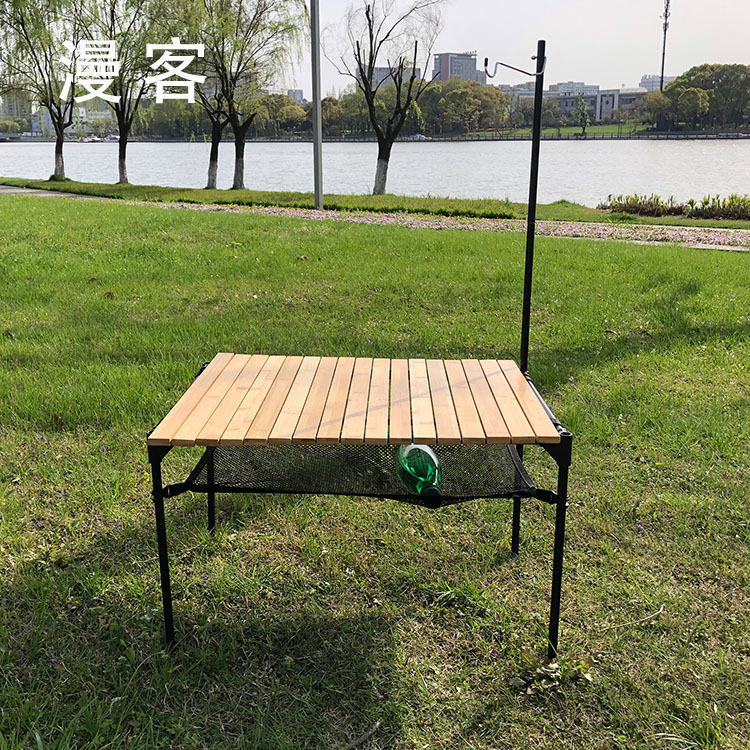宁波工厂户外铝合金折叠桌轻便可收纳野餐露营网兜楠竹实木蛋卷桌