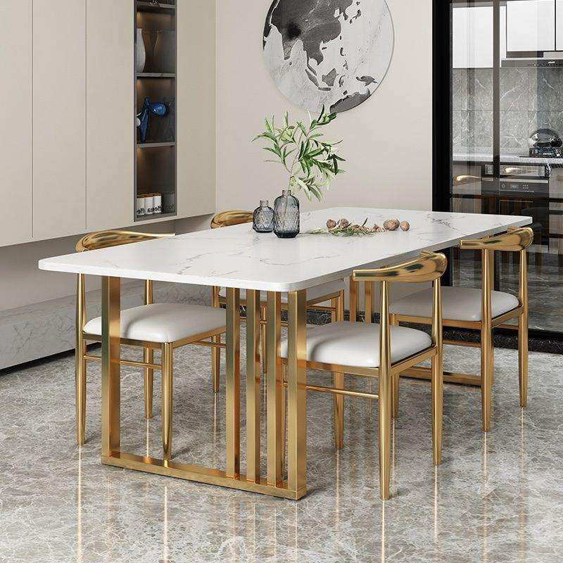 轻奢岩板餐桌现代小户型吃饭桌子简约会客厅商用长方形洽谈桌商贸