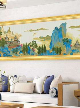 名画苓岩绮阁十字绣2022年新款线绣客厅名画风景高端大气手工刺绣