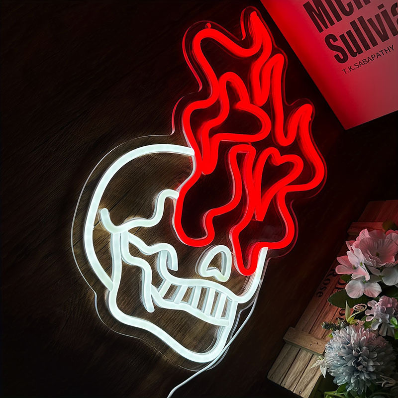 LED霓虹灯牌红色骷髅头万圣节装饰灯牌房间客厅卧室氛围灯小夜灯