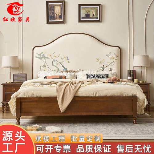 宋式美学实木床现代简约1.5m双人床1米8中古床复古法式床主卧婚床
