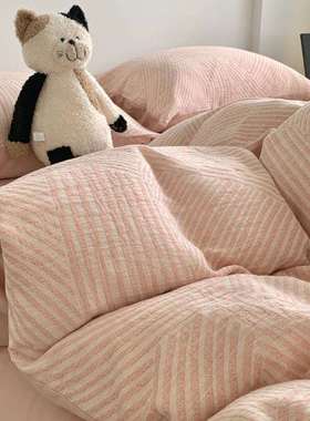 纯棉磨毛提花床上四件套全棉秋冬季家用床单被套床笠款三件套床品