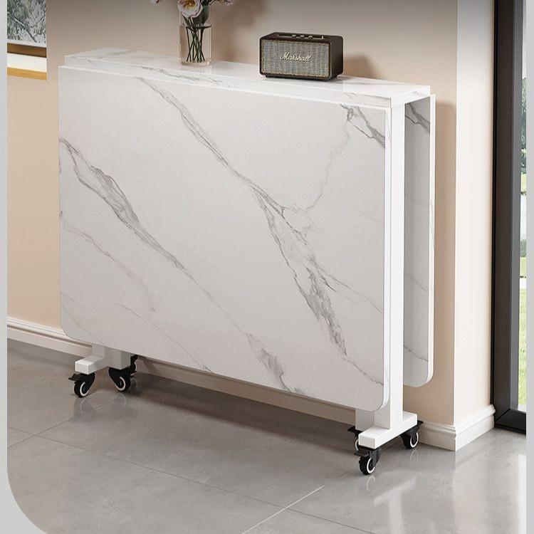 可折叠家用餐桌简约现代厨房长方形桌带轮子小户型出租房简易饭桌