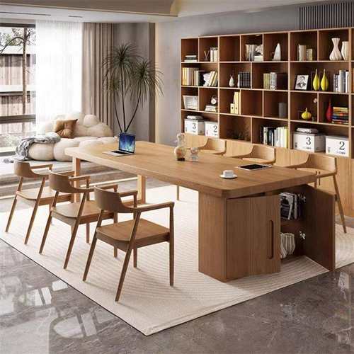 家用办公学习桌工作台大桌子去客厅化实木大书桌书柜一体收纳长桌
