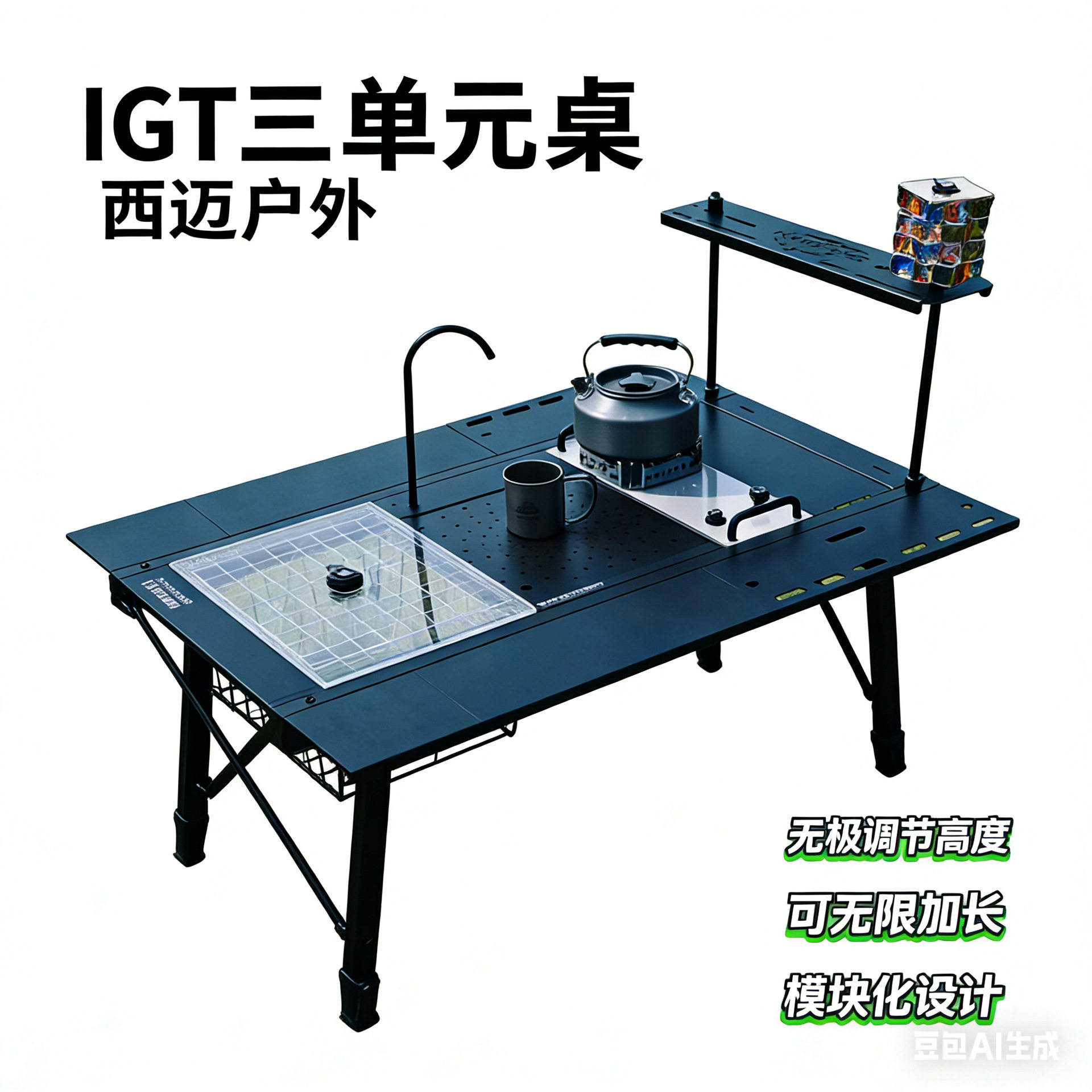折叠桌子阳台轻量化升降桌西迈IGT桌I露营桌三单元野炊野炊收纳