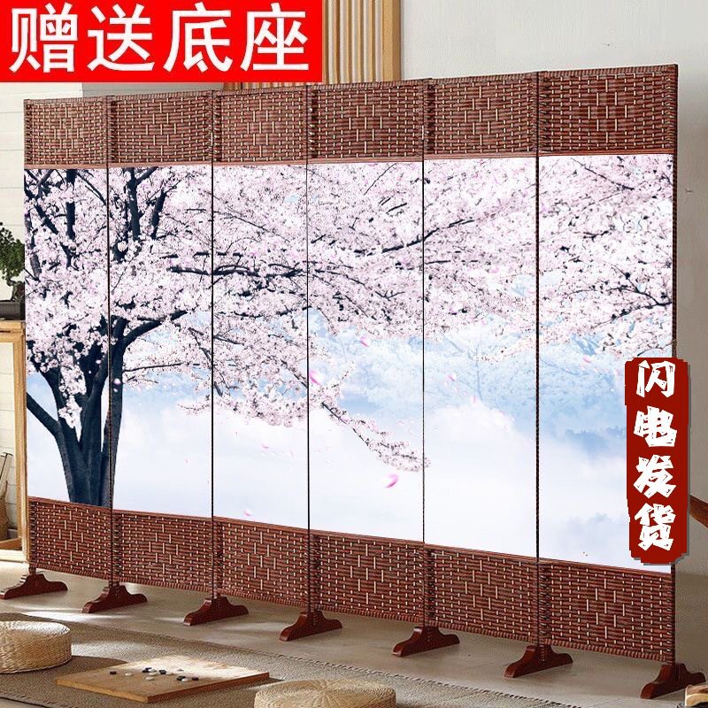 屏风折叠折屏客厅简约现代中式简易办公养生实木布艺隔断移动玄关