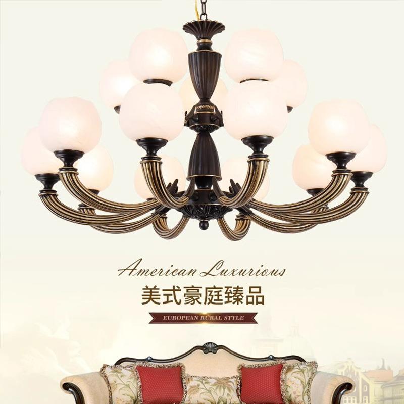 美式复古全铜吊灯客厅全铜灯具餐厅卧室奢华大气仿云石吊灯灯具