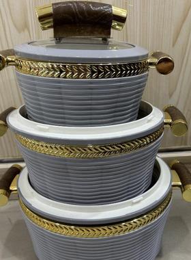 外贸3PCS条纹金边保温盒800ML2000ML3500MLFOODWARMER