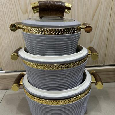 外贸3PCS条纹金边保温盒800ML2000ML3500MLFOODWARMER