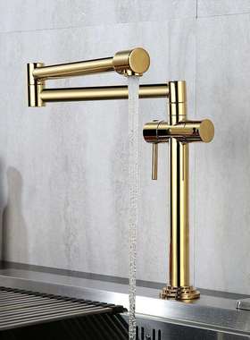 全铜加高座式单孔冷热水双把手开关爆款可旋转折叠式厨房龙头