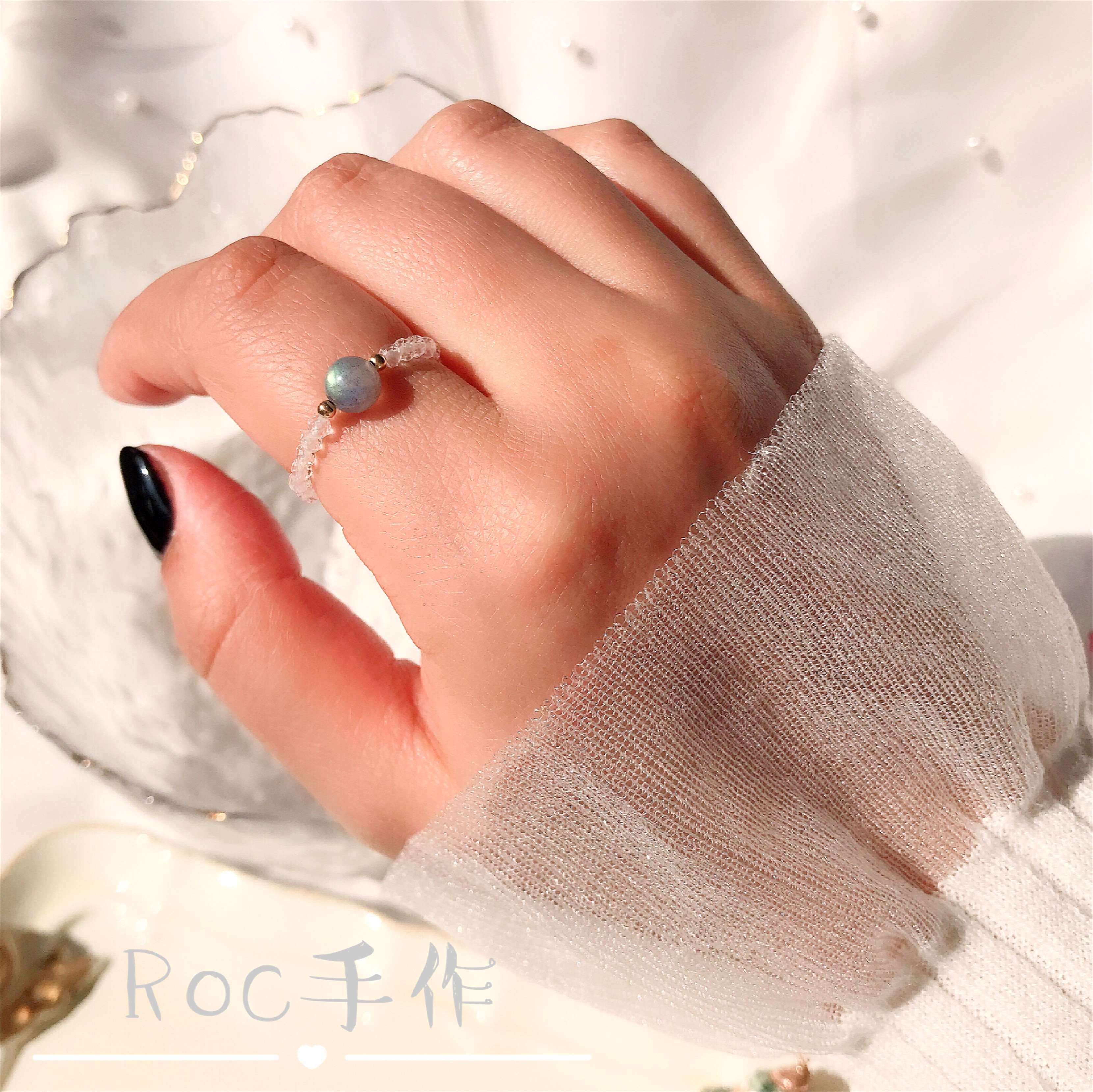 천연 딸기 크리스탈 화이트 크리스탈 석류 청록색 밀랍 담수 진주 달빛이 여성을위한 복숭아 꽃 땋은 반지를 충족시킵니다