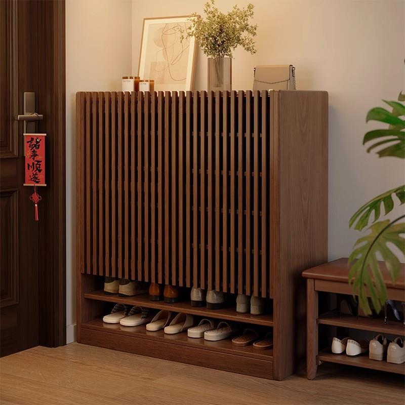 实木鞋柜家用门口入户收纳柜一体靠墙室内大容量多层楼道外电梯口
