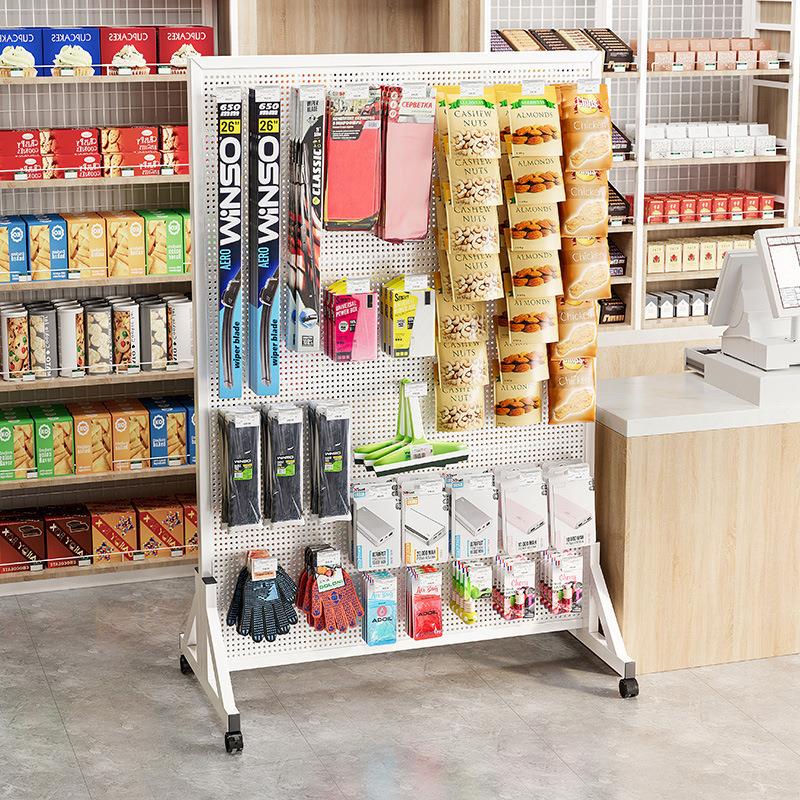 洞洞板货架超市零食展示架可移动落地配件饰品架零食工具挂板